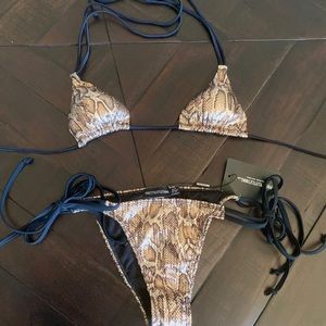 Metallic black/gold padded bikini